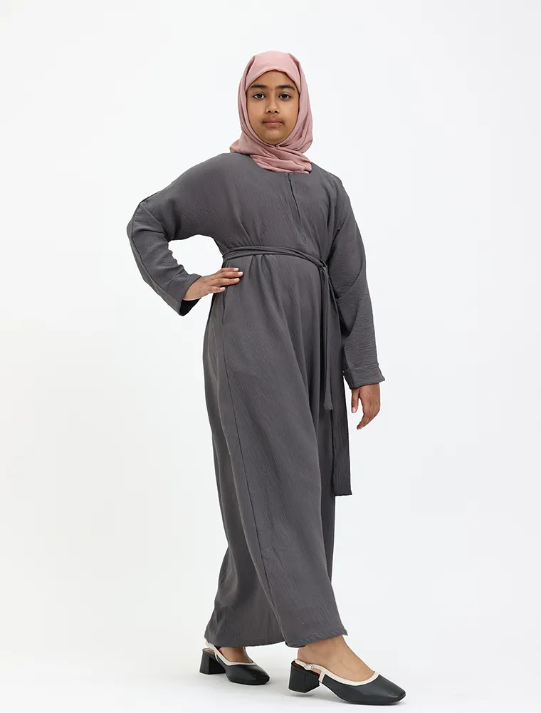 Grey Linen Feel Basic Girls Abaya